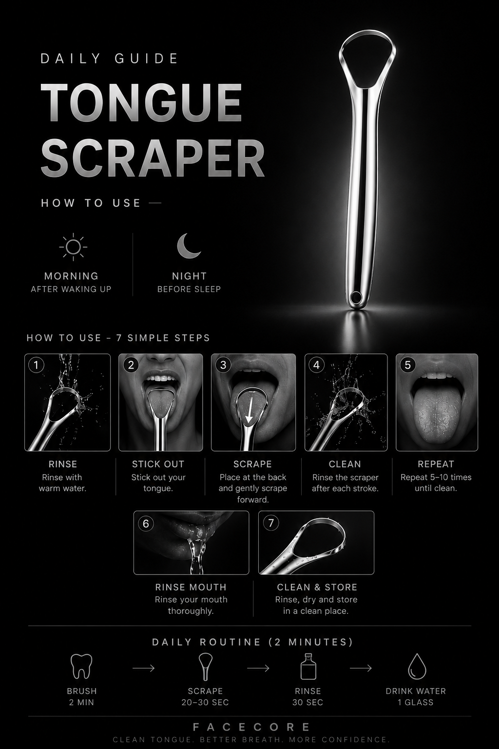 FACECORE Tongue Scraper — Fresh Breath, Daily